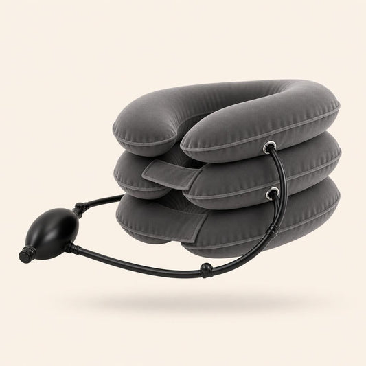 Inflatable neck traction pillow, side view